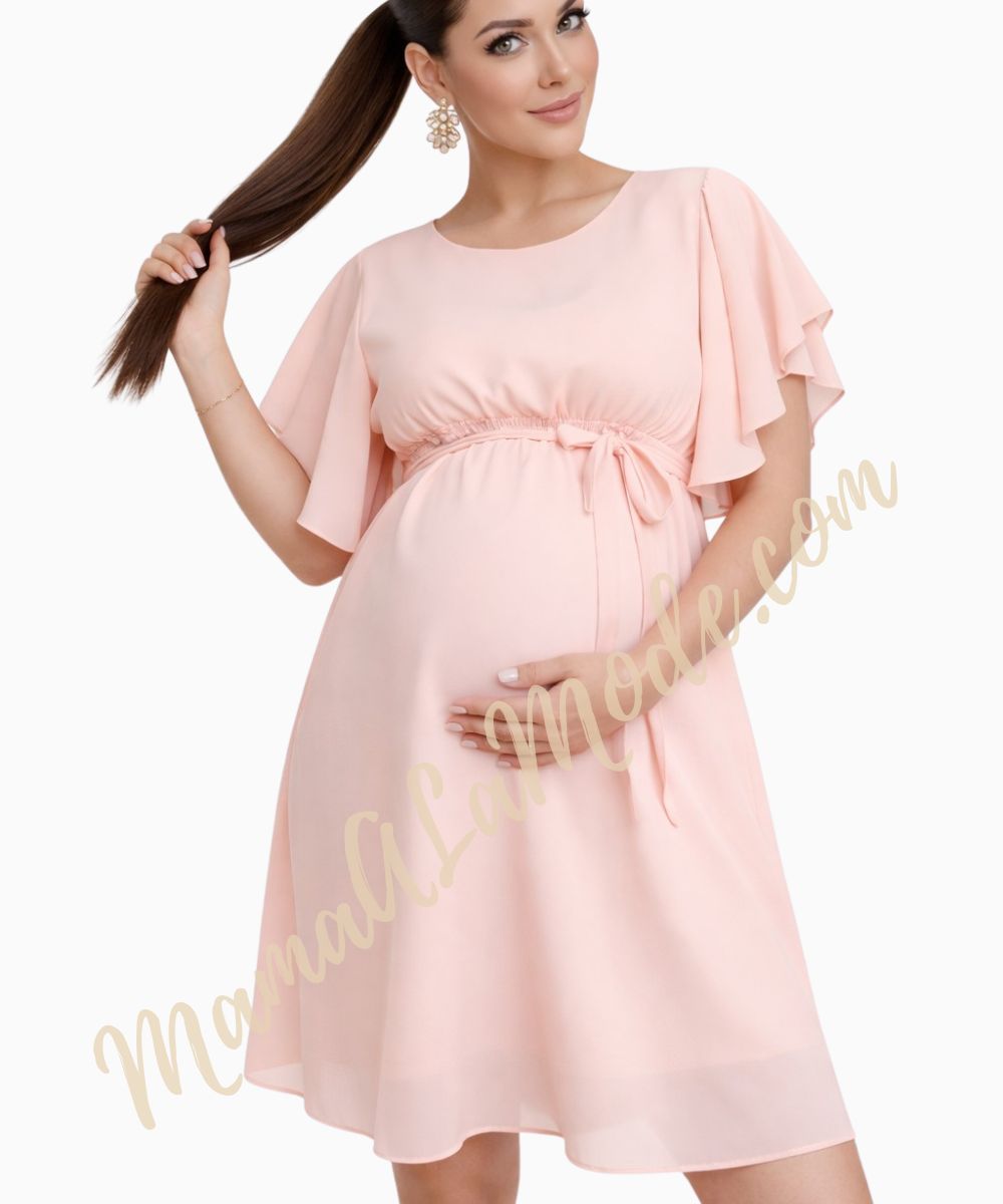 Vestido Materno Elena en Gasa manga Mariposa