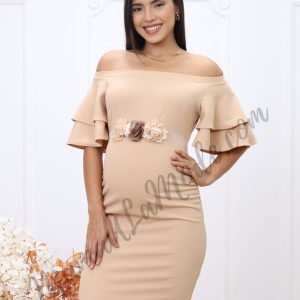 Vestido Materno Mafer Beige ***Incluye Lazo de Flores de Obsequio