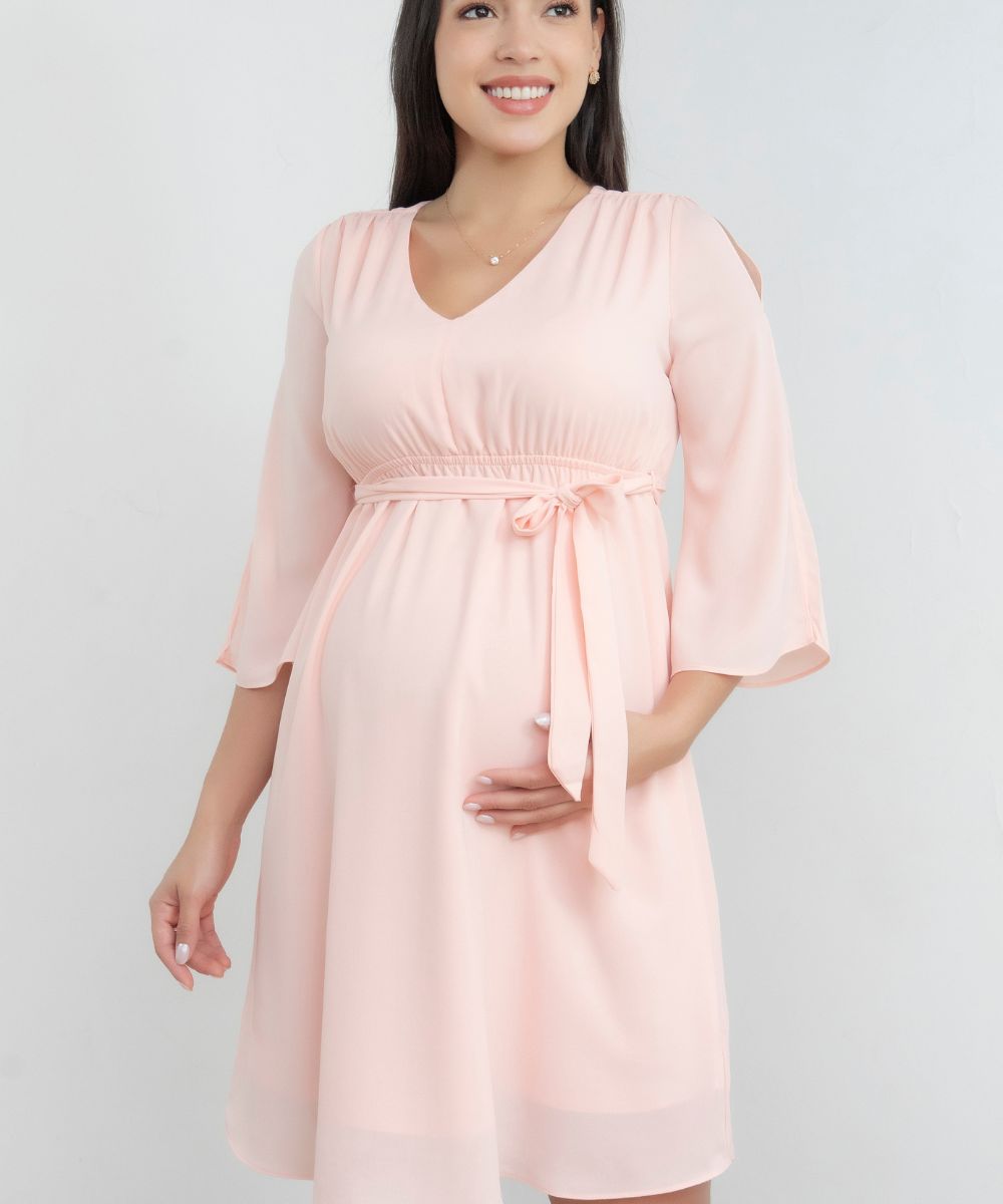 Vestido Materno Stela Estilo Formal Elegante en Gasa - Imagen 3