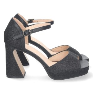 Sandalias tacón cruzadas plataforma negro