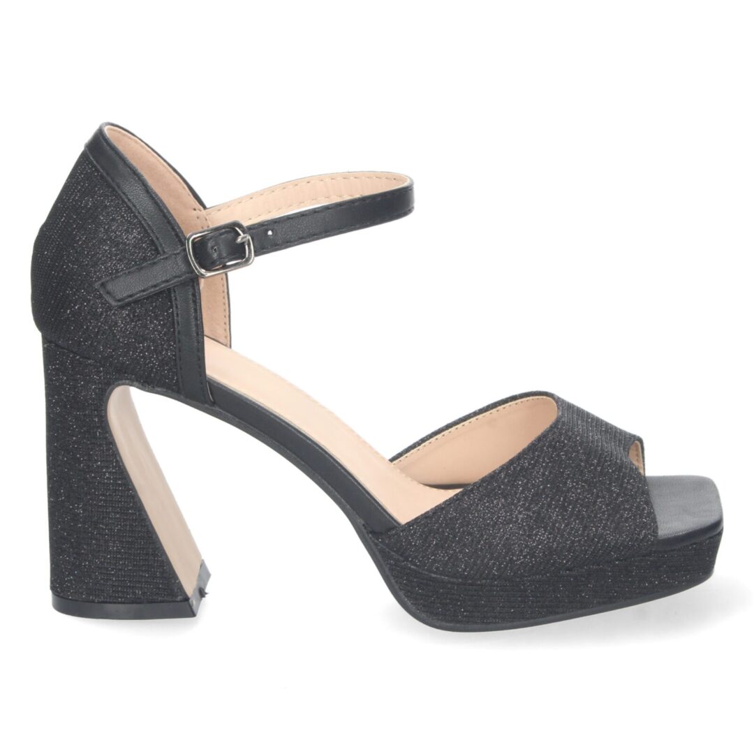 Sandalias tacón cruzadas plataforma negro - Imagen 3