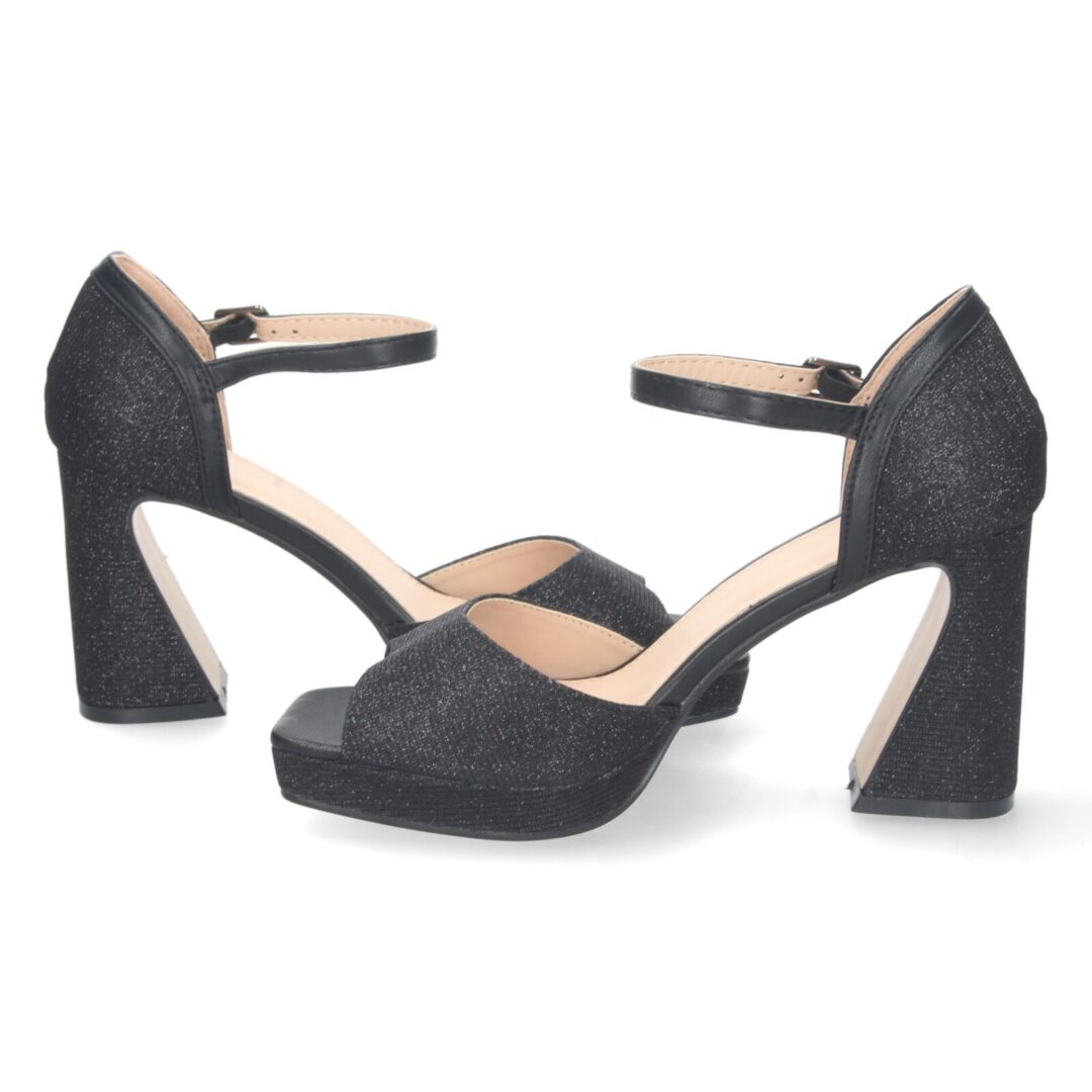 Sandalias tacón cruzadas plataforma negro - Imagen 6