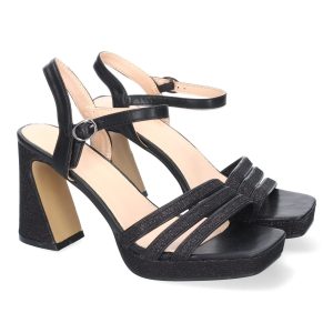 Sandalias de Tacón Negras Brillantes Cruzadas