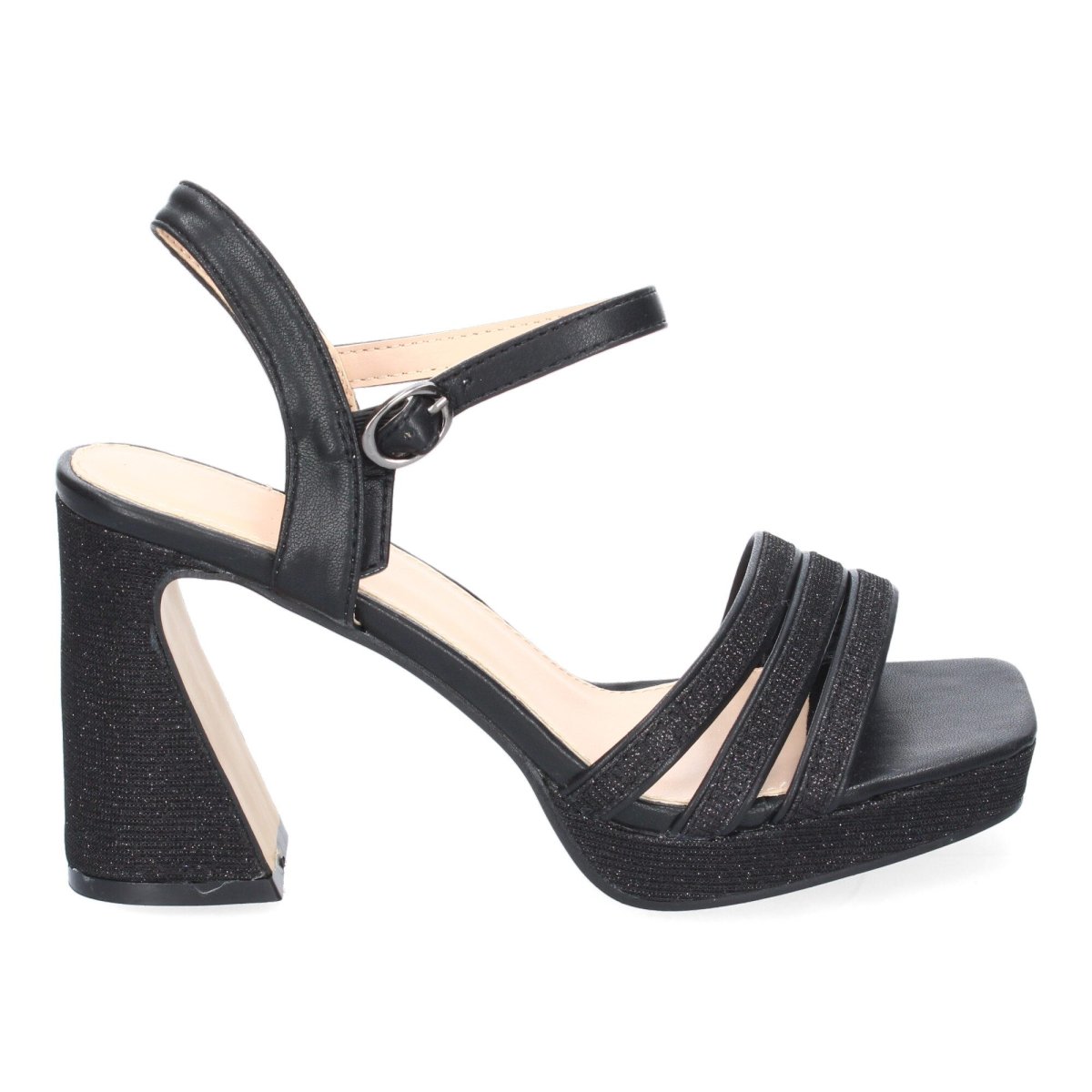 Sandalias de Tacón Negras Brillantes Cruzadas - Imagen 3