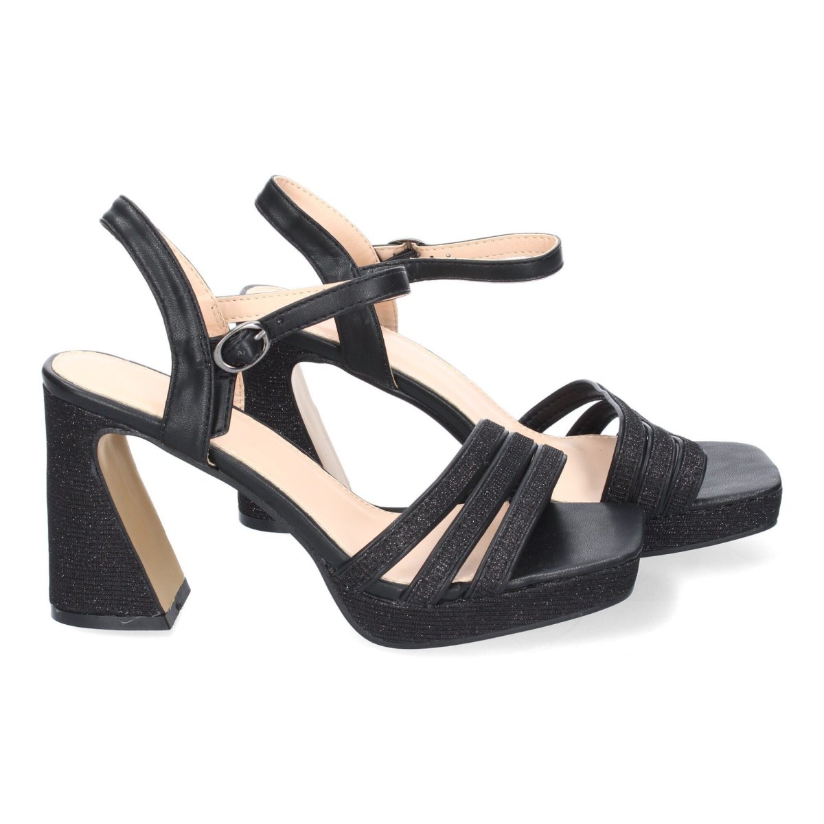 Sandalias de Tacón Negras Brillantes Cruzadas - Imagen 6