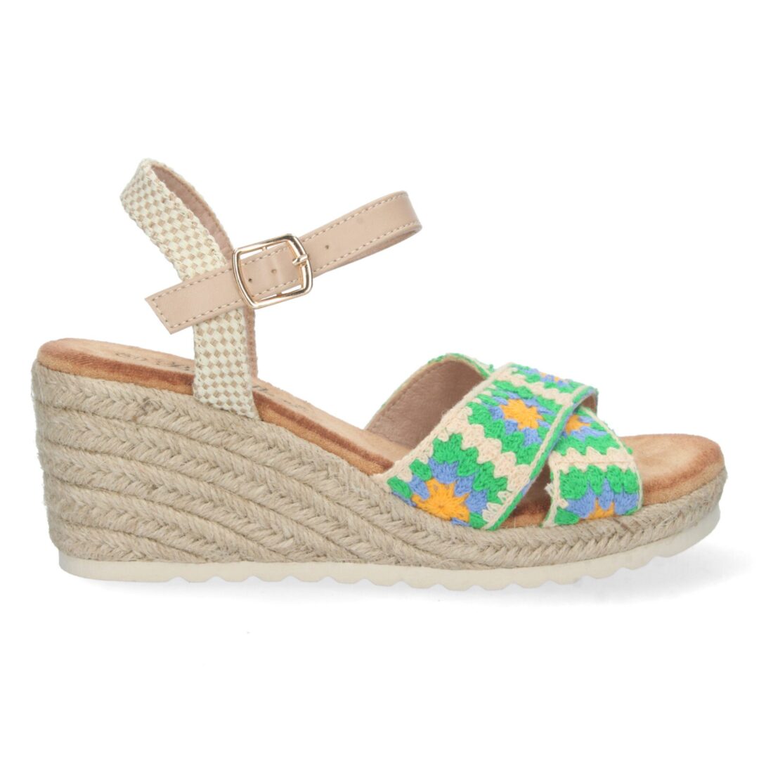 Sandalias cuña cruzadas bordado verde - Imagen 3