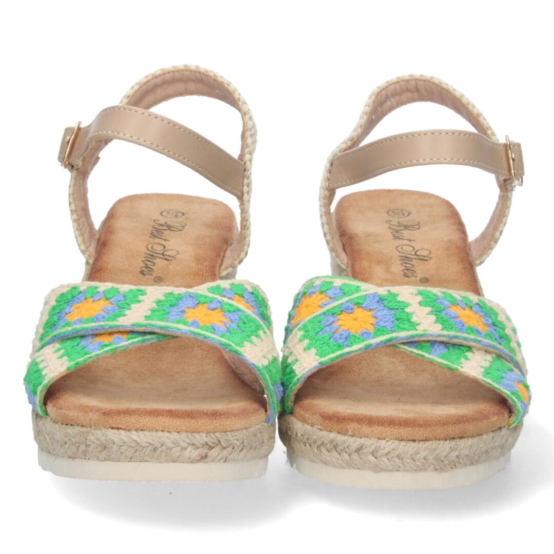 Sandalias cuña cruzadas bordado verde - Imagen 4