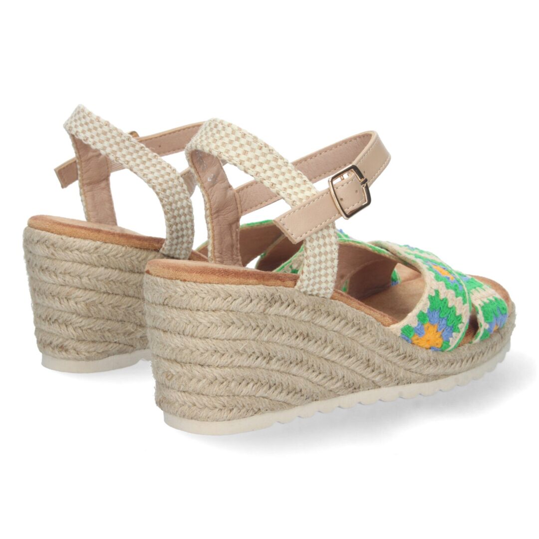 Sandalias cuña cruzadas bordado verde - Imagen 5