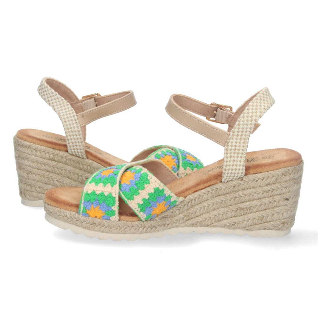 Sandalias cuña cruzadas bordado verde - Imagen 6