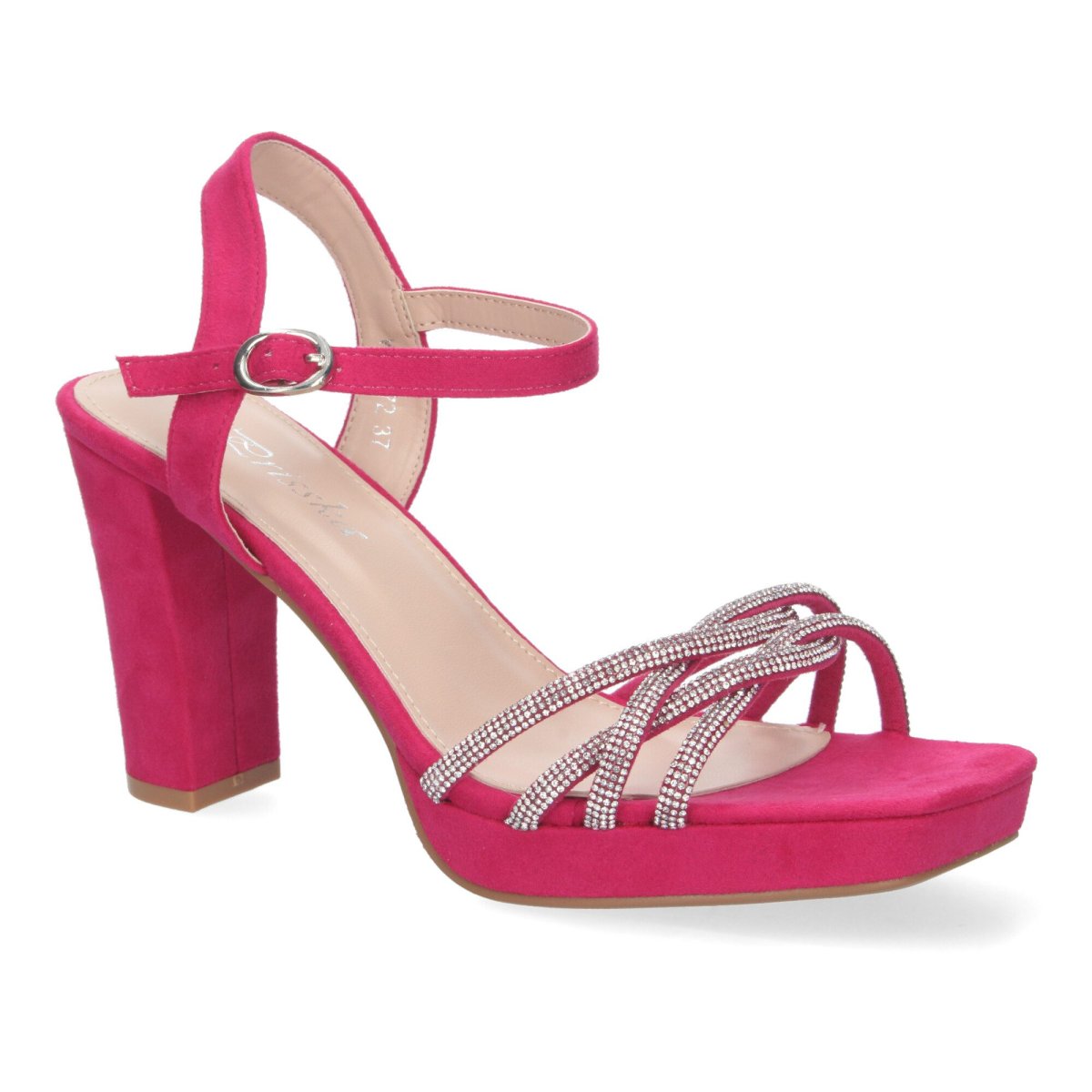 Sandalias tacón adorno brillante fucsia - Imagen 4