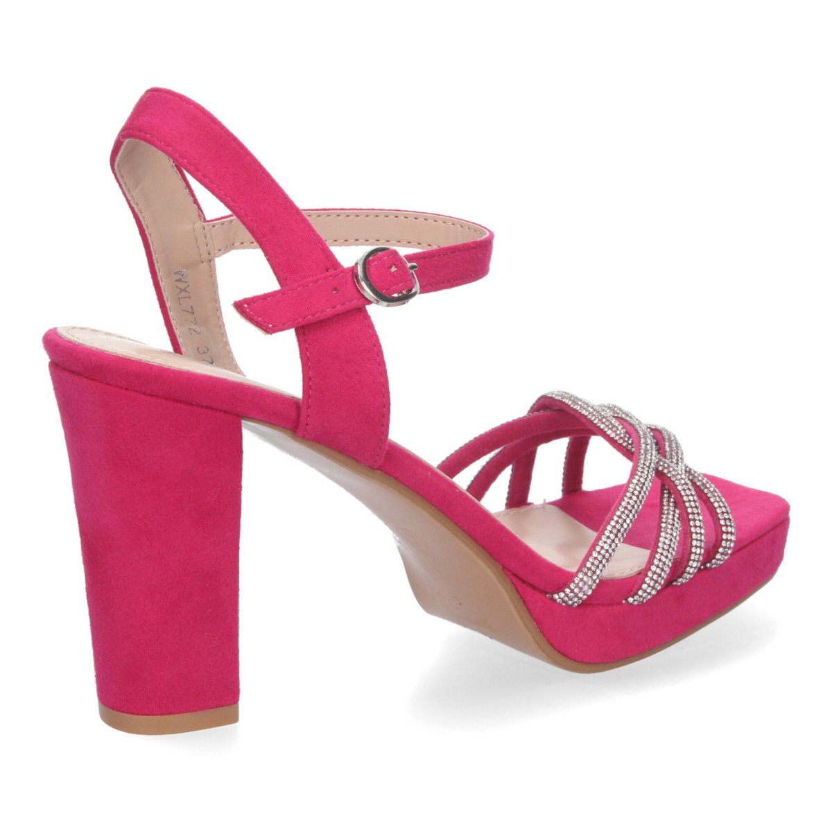 Sandalias tacón adorno brillante fucsia - Imagen 5