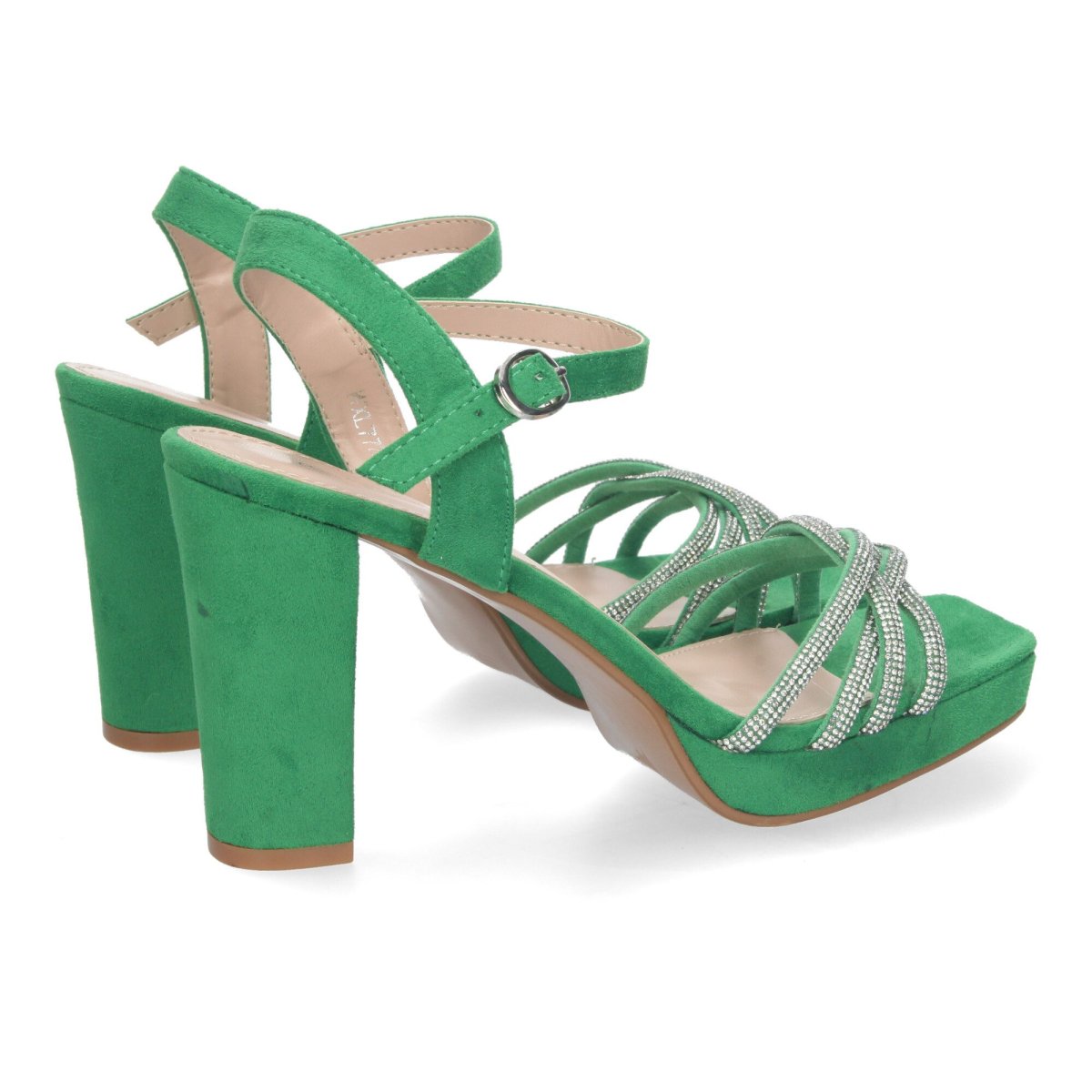 Sandalias Tacón Adornos Brillantes Verde - Imagen 3