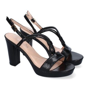 Sandalias Negras de Tacón Cruzadas