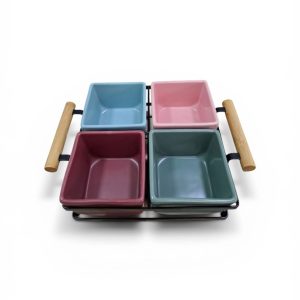 Set de Porta Aderezos / Snacks con Base y Asas – 4 Bowls Multicolor