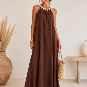 Vestido Largo Halter con Detalle de Conchas