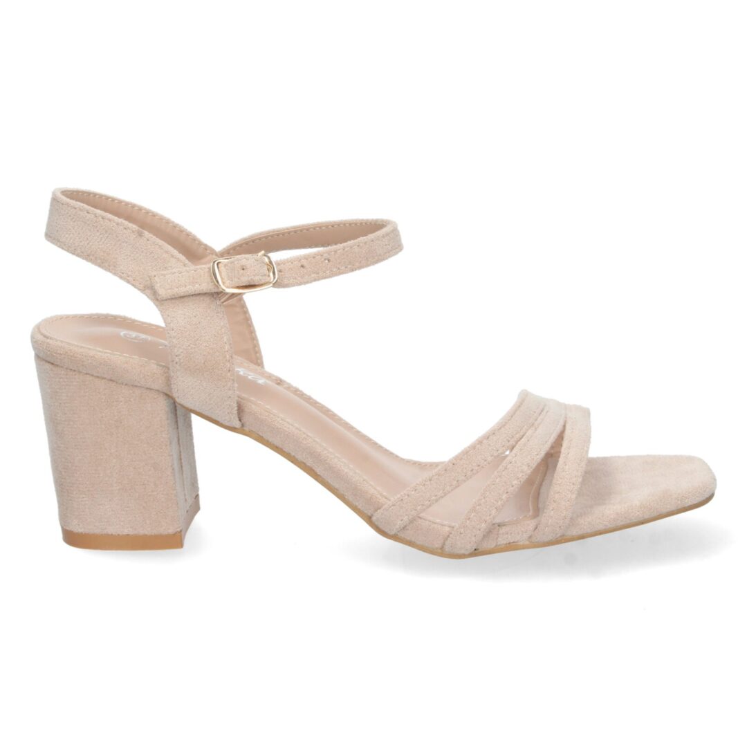 Sandalias tiras beige cruzadas hebilla - Imagen 3