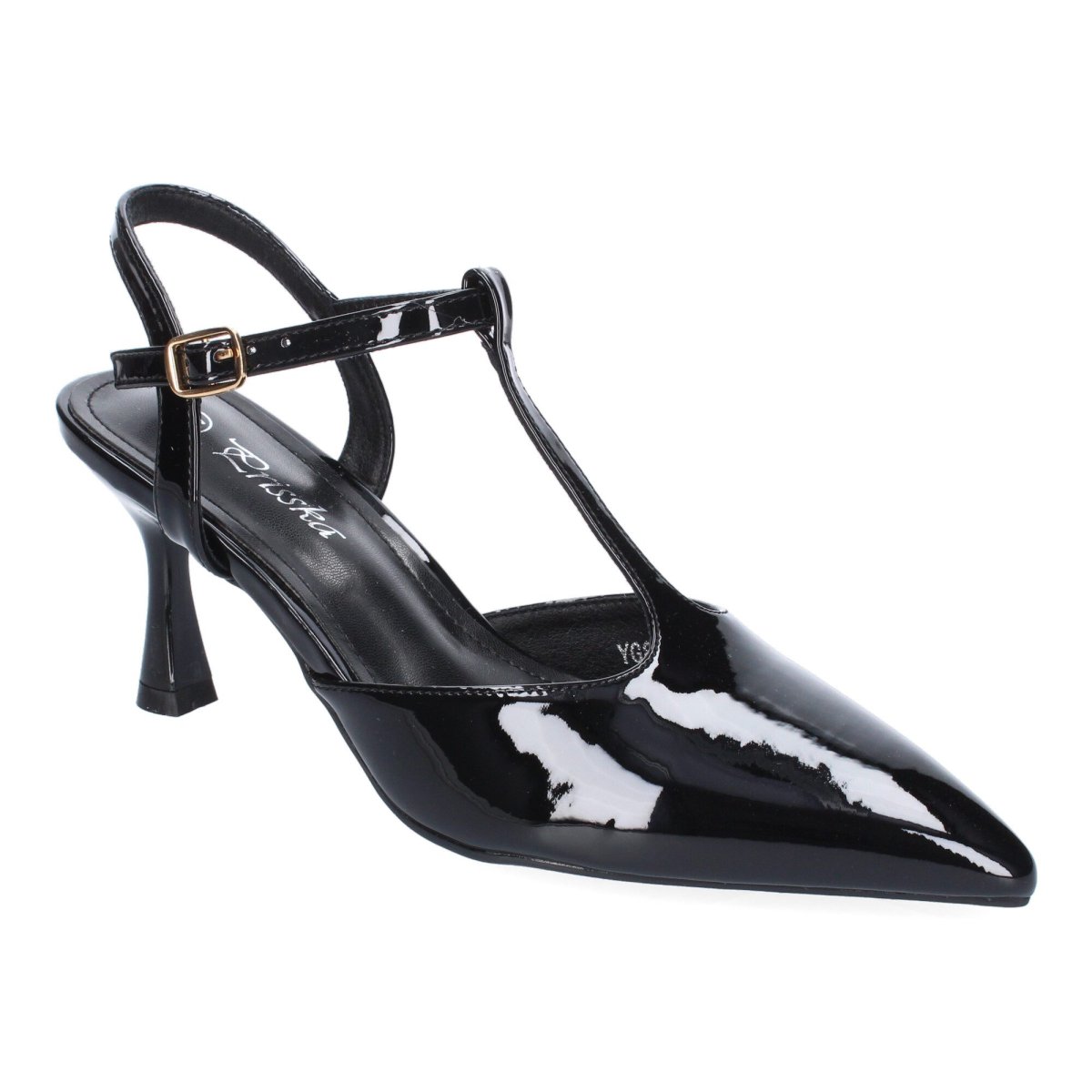 Zapatos Tacón Fino Negro T-strap Dorado - Imagen 4