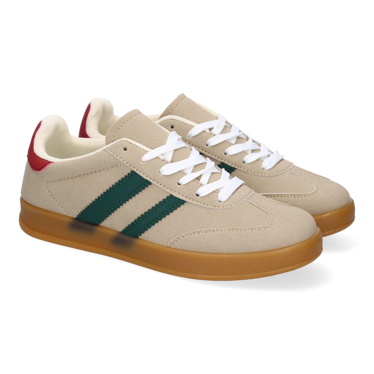 Zapatillas deporte mujer color caqui líneas blancas - Imagen 2