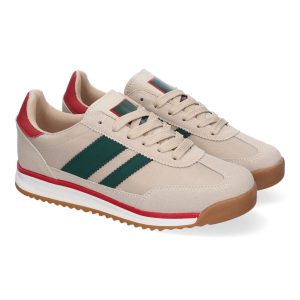 Zapatillas deportivas beige con detalles verdes y rojos