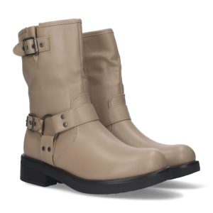 Botín motero beige con hebilla