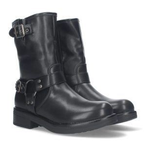 Botines moteros negros con hebillas