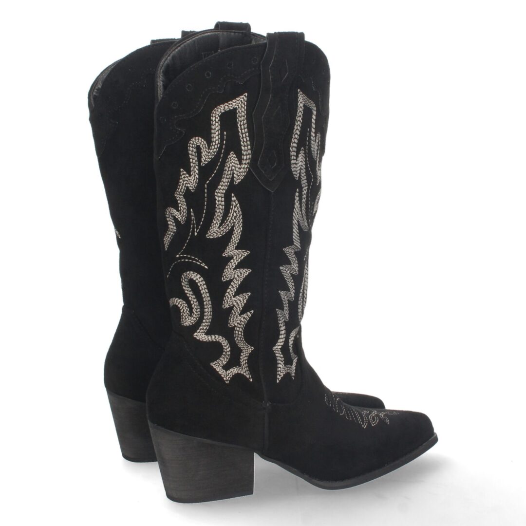 Botas vaqueras negras con bordado geométrico. - Imagen 5
