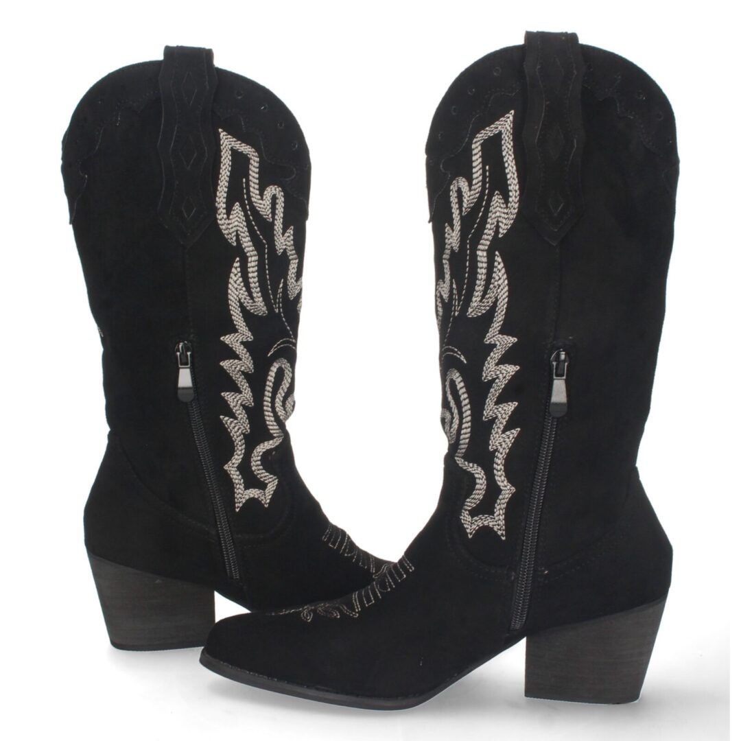 Botas vaqueras negras con bordado geométrico. - Imagen 6
