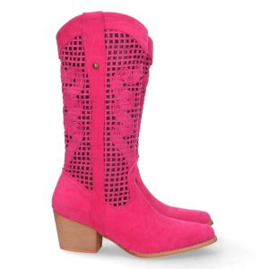 Botas caña calada fucsia bordadas