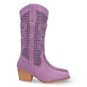 Botas caña calada lila bordadas