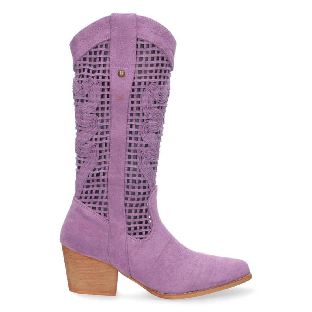 Botas caña calada lila bordadas - Imagen 3