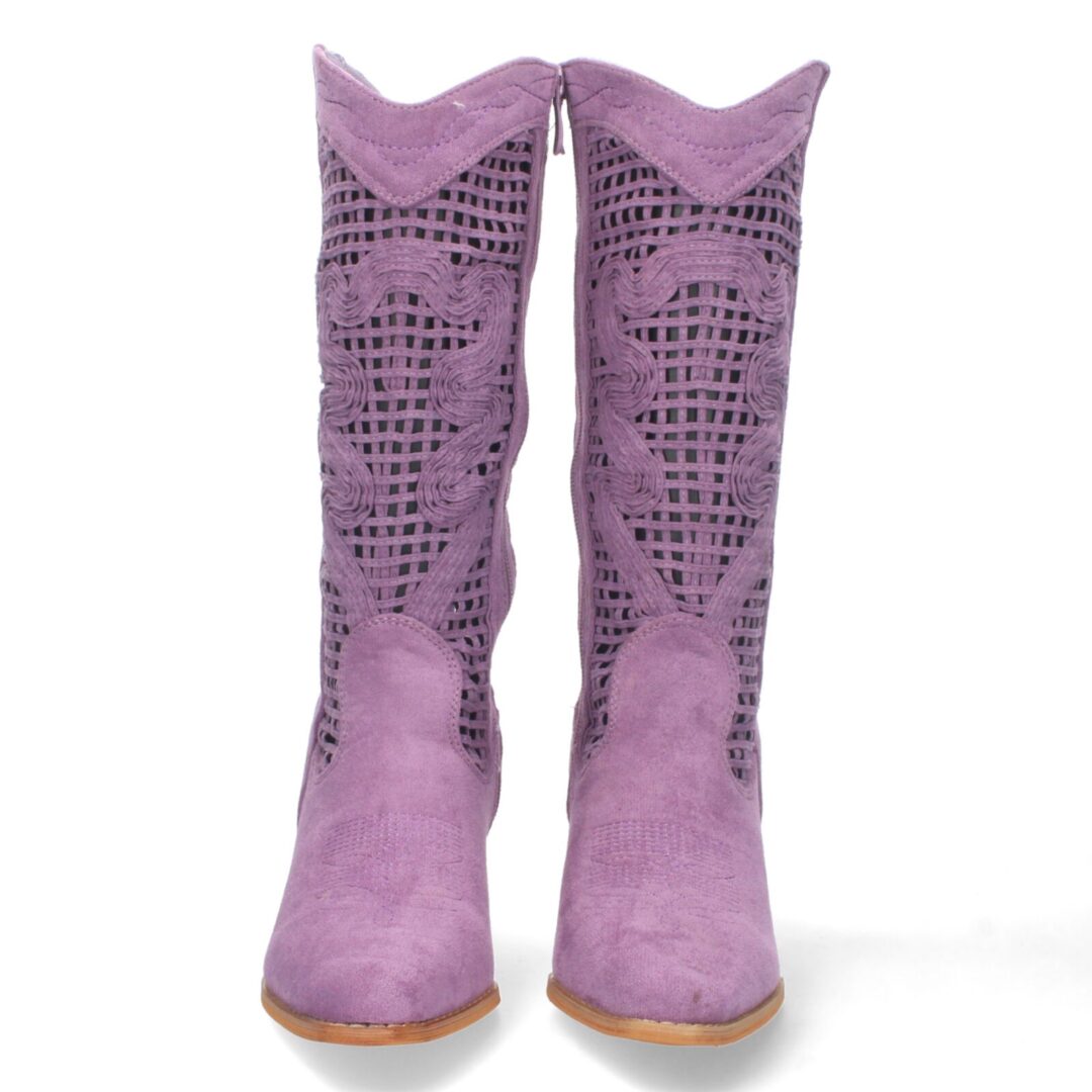Botas caña calada lila bordadas - Imagen 4