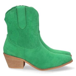 Botín campero verde de tacón de madera