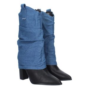 Botas vaqueras altas azules fruncidas