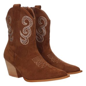 Botines tacón cubano marrón estampados