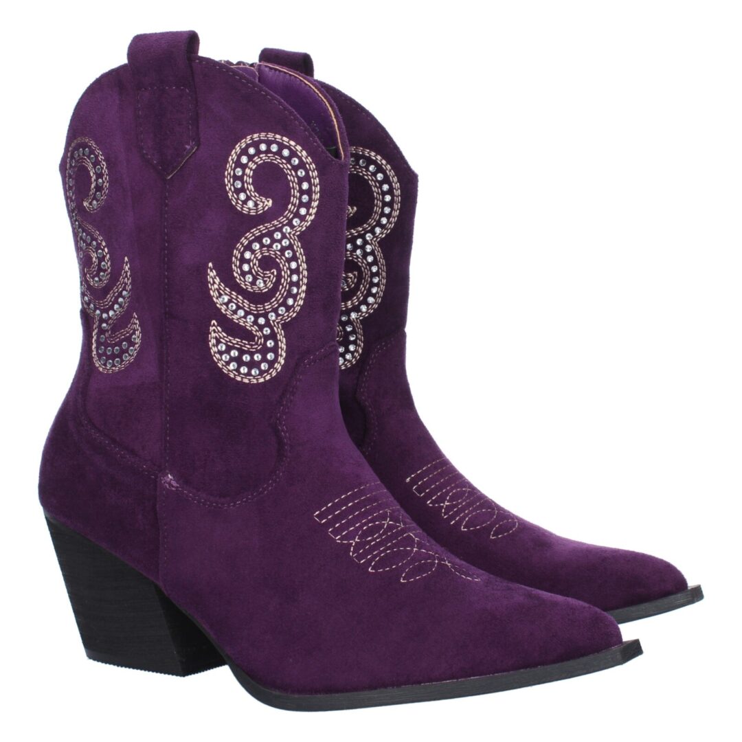 Botas vaqueras moradas con tacón cubano