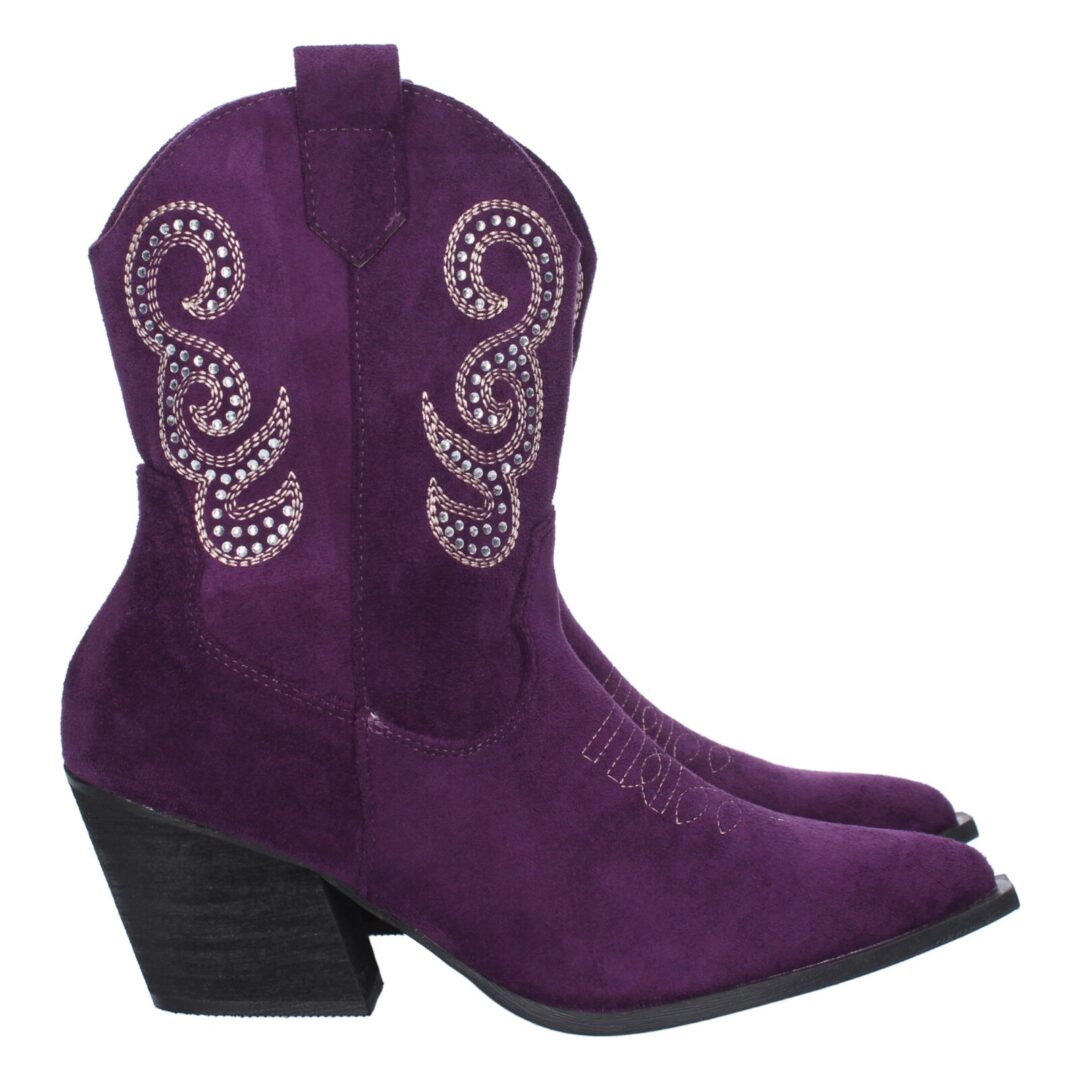 Botas vaqueras moradas con tacón cubano - Imagen 3