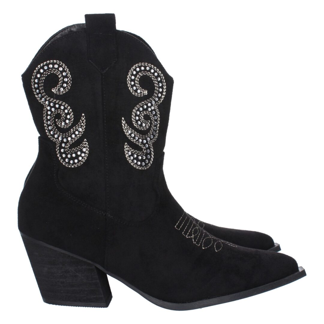 Botines tacón cubano negro bordados strass - Imagen 3