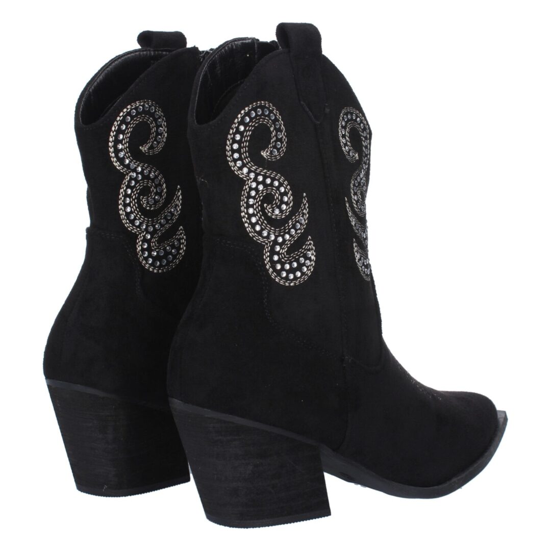 Botines tacón cubano negro bordados strass - Imagen 4