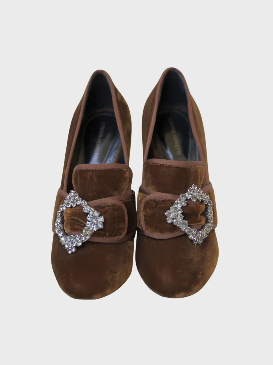 Alberta Ferretti zapatos tacón terciopelo marrón 37 Nuevos - Imagen 3