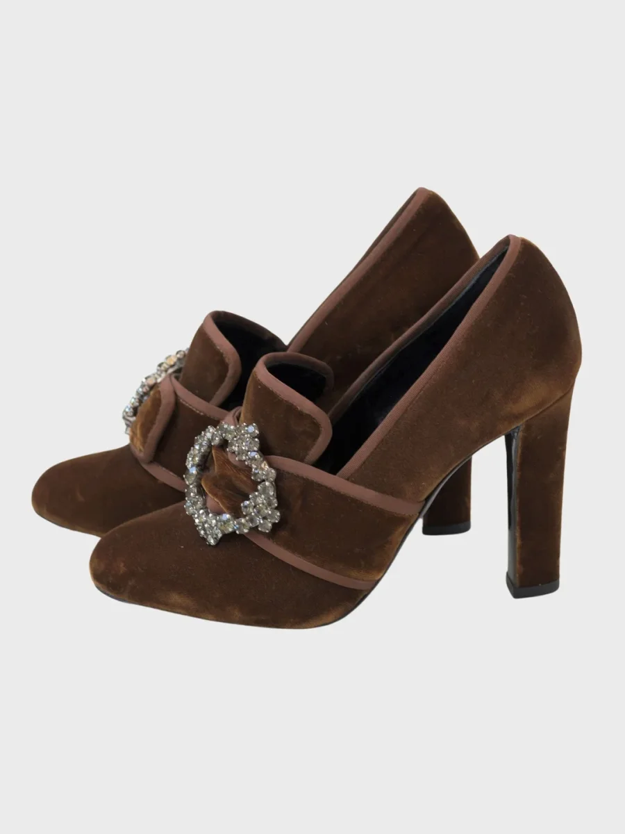 Alberta Ferretti zapatos tacón terciopelo marrón 37 Nuevos - Imagen 4