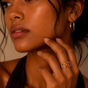 Anillo acero piedra naranja