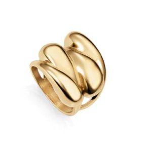 Anillo de mujer de acero Ip dorado con ondas