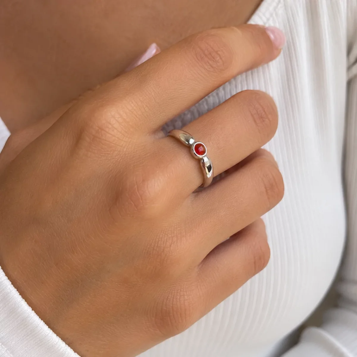 Anillo Pl Con Esmalte Coral Nº 14 - Imagen 3