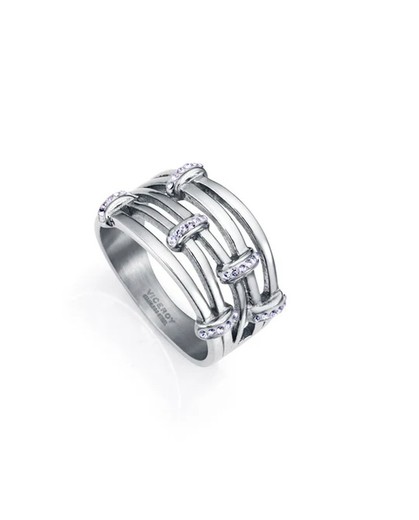 Anillo de mujer de acero con cristales - Imagen 2