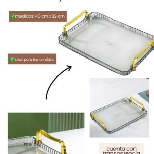 Bandeja Acrílica Transparente para Servir con Asas – Bandeja Decorativa 40 cm