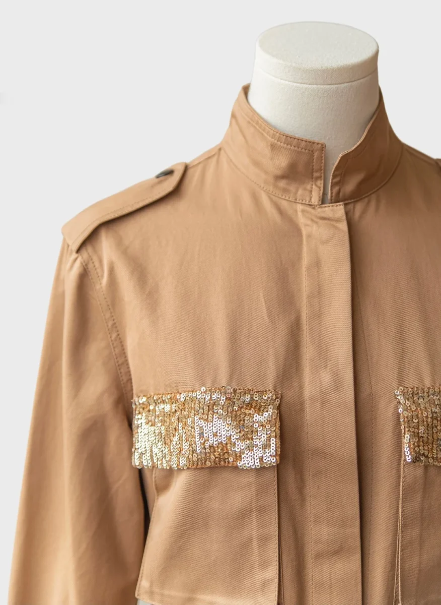 Blumarine cazadora color camel con lentejuelas Talla IT42 (M) - Imagen 4