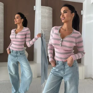 Striped blouse Citrico powder-grey