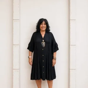 Vestido camisero con volantes
