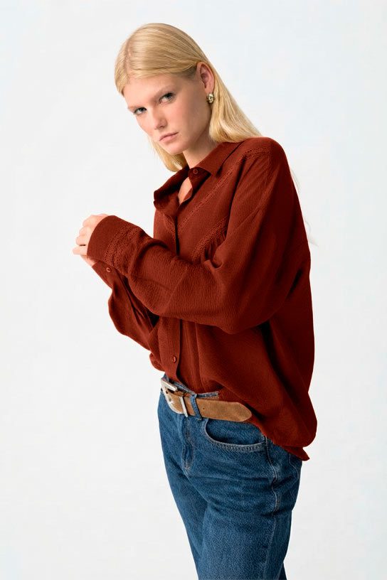 Camisa de manga larga calada arcilla Tiffosi - Imagen 3