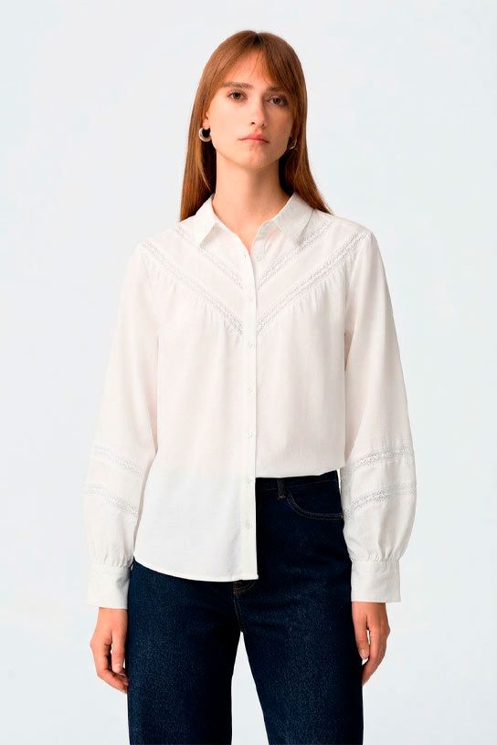 Camisa blanca con calados manga larga Tiffosi - Imagen 3